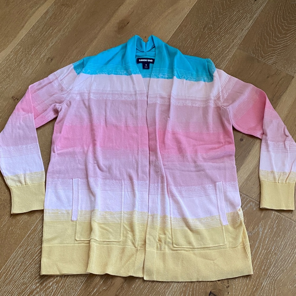 Lands' End Turquoise, Pink, and Yellow Cardigan – Size Small
